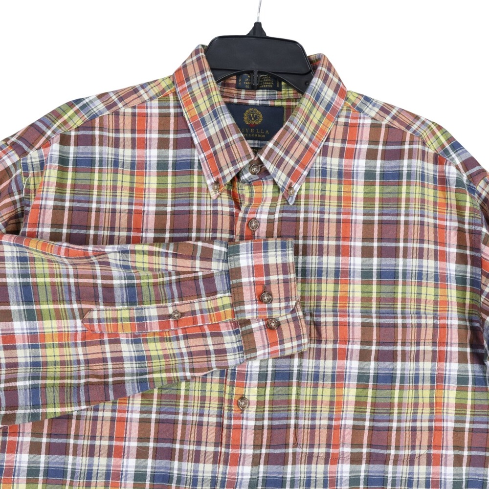 Viyella Plaid Shirt Mens XL Tan Cotton Wool Traditional Fit Canada